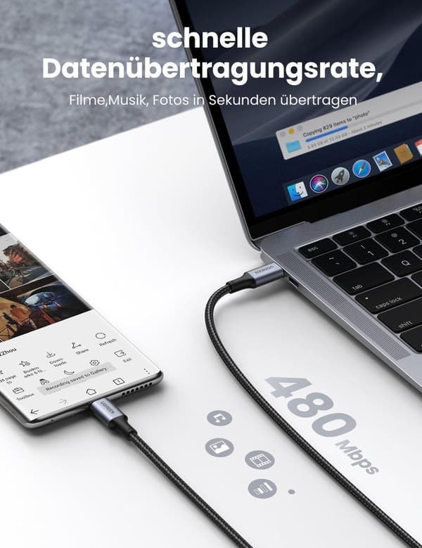 UGREEN 5A flettet USB-C til USB-C-kabel 100W Hurtigopladning 2M Sort