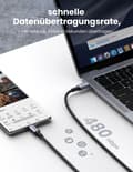 Miniatyrbillede 7 af 7: UGREEN 5A flettet USB-C til USB-C-kabel 100W Hurtigopladning 2M Sort