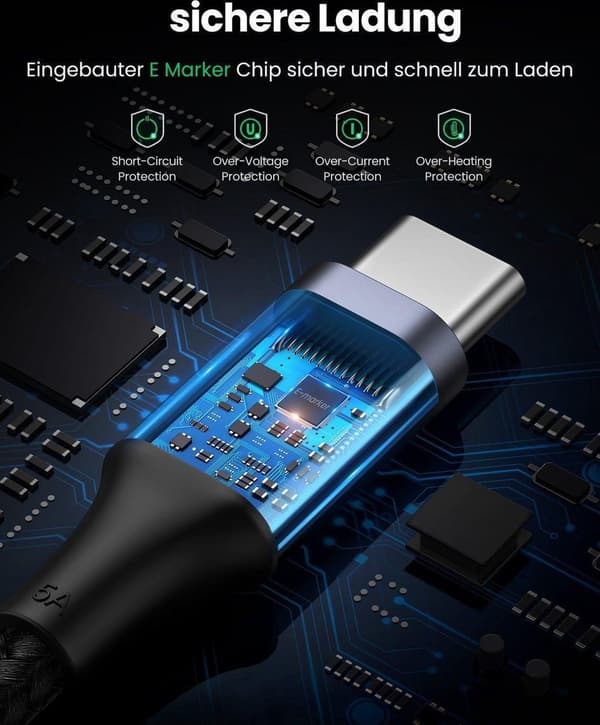 UGREEN 5A flettet USB-C til USB-C-kabel 100W Hurtigopladning 2M Sort