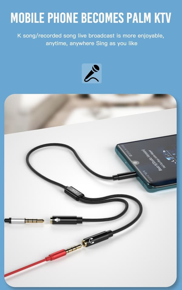 2-i-1 ljudomvandlare, 3,5 mm till ljud + mikrofon, Audio Convertor