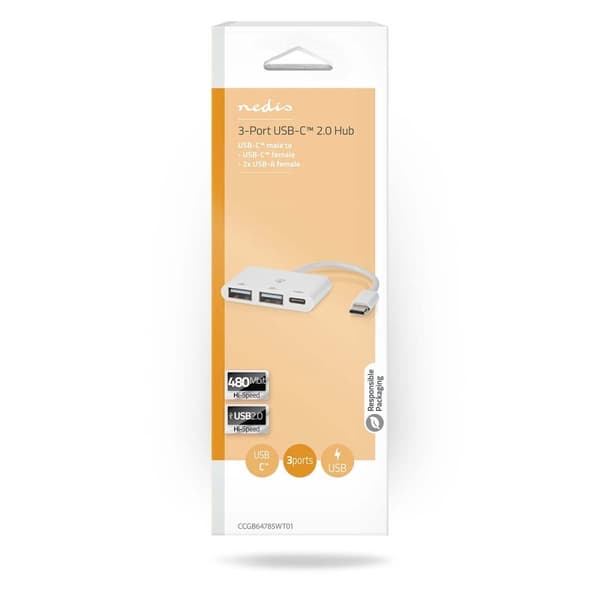Nedis USB-hub | 1x USB-C™ | 1x USB-C™ / 2x USB 2.0 A Female | 3-Port port(s) | USB Drevet