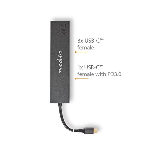 Nedis USB-hubb | 1x USB-C™ 3.2 Gen 2 Male | USB-C™ 3.2 Gen 2 Female with PD 3.0 / 3x USB-C™ 3.2 Gen 2 Female | 4-Port port(s) | USB 3.2 Gen 2 | USB st