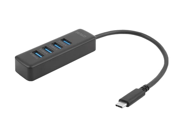 DELTACO - Hubb - 5 Gbps, USB-C - 4 x SuperSpeed USB 3.0 - skrivbordsmodell