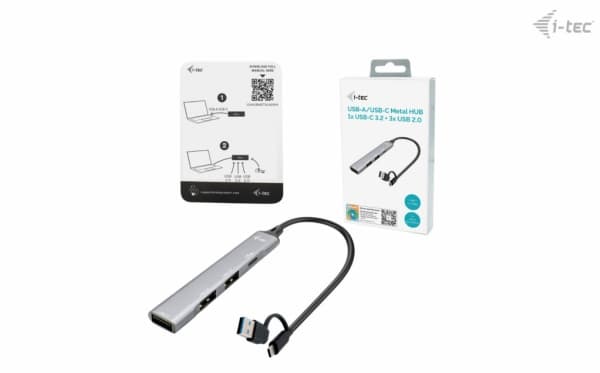 i-Tec - Hubb - USB-C/USB-A, metall - 1 x SuperSpeed USB 3.0 + 3 x USB 2.0 - skrivbordsmodell