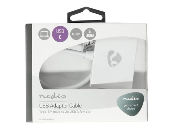 Nedis - USB-adapter - 24 pin USB-C (hane) till USB typ A (hona) - USB 3.1 Gen 1 - 20 cm - rund - vit