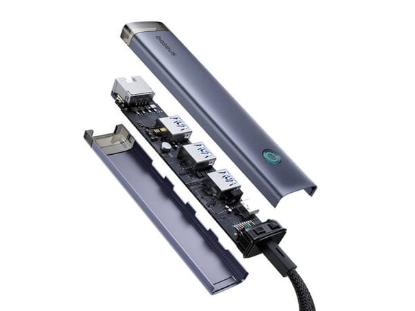 Baseus UltraJoy, USB 3.2 Gen 1 (3.1 Gen 1) Type-A + Type-C, RJ-45, USB 3.0, USB Type-C, 5000 Mbit/s, Grå, Akrylonitril-butadien-styren (ABS), Alumini