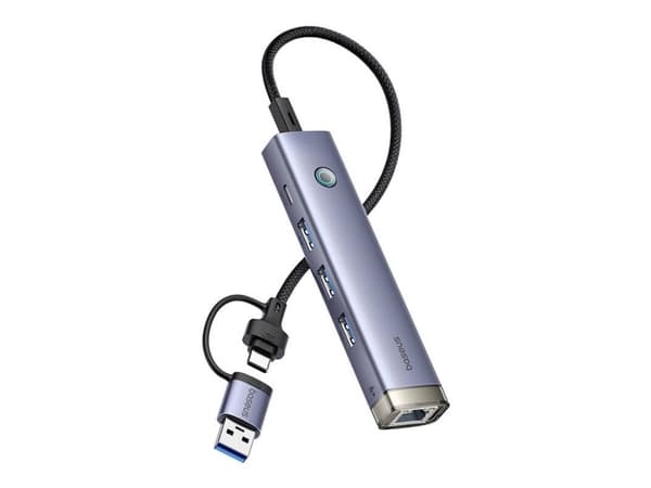 Baseus UltraJoy, USB 3.2 Gen 1 (3.1 Gen 1) Type-A + Type-C, RJ-45, USB 3.0, USB Type-C, 5000 Mbit/s, Grå, Akrylonitril-butadien-styren (ABS), Alumini