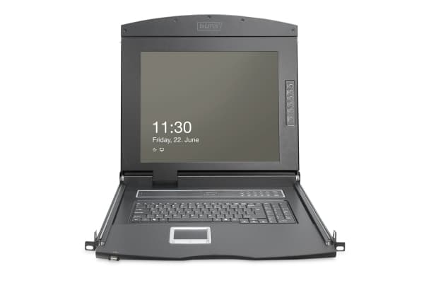 Digitus - KVM-konsoll med KVM-svitsj - 8 porter - Tysk - 19" - kan monteres i rack - 1920 x 1080 Full HD (1080p) @ 60 Hz - 1000:1 - RAL 9005, svart -