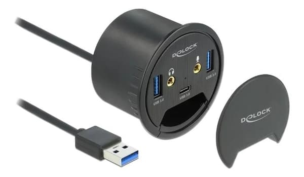 DeLOCK 3-port USB-hub på skrivebordet 1 x USB Type-C og 2 x USB Type-A +HD Sort