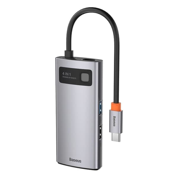 Baseus Metal Gleam 4in1 multifunksjon USB Type C Hub - USB Type C Strømforsyning 100 W / HDMI 4K 30 Hz / USB 3.2 Gen 1 / USB 2.0 (CAHUB-CY0G)