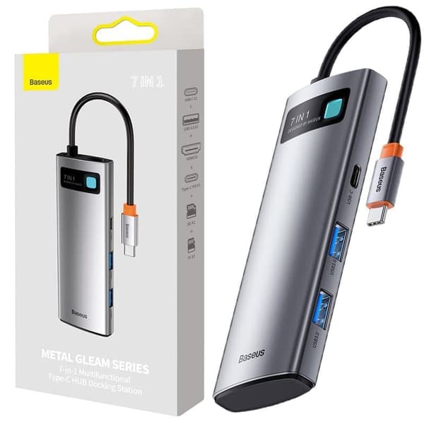 Baseus Metal Gleam Series Multifunksjon USB HUB 7-i-1 Type C HDMI TF PD-kortleser Grå (WKWG020113)