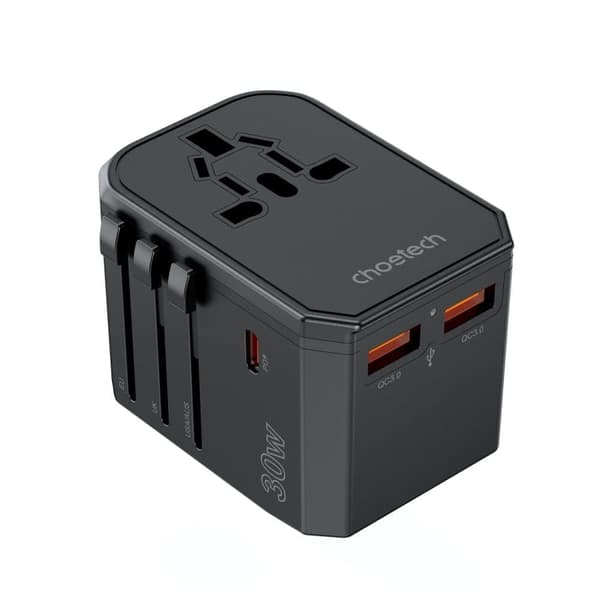 Choetech PD6041 USB-C USB-A PD 30W reiselader med 4 US EU UK AU-plugger - Svart