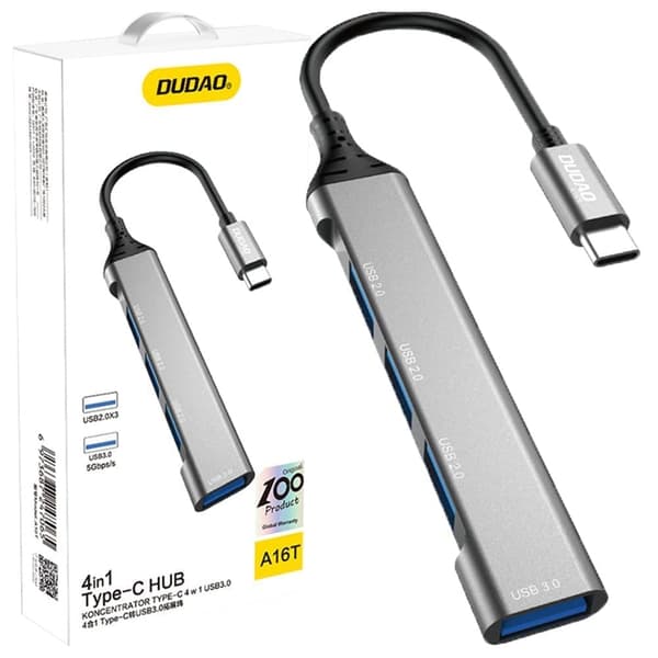 Dudao HUB 4in1 USB-C - 4x USB-A (3 x USB2.0 / USB3.0) 6,3 cm svart (A16T)