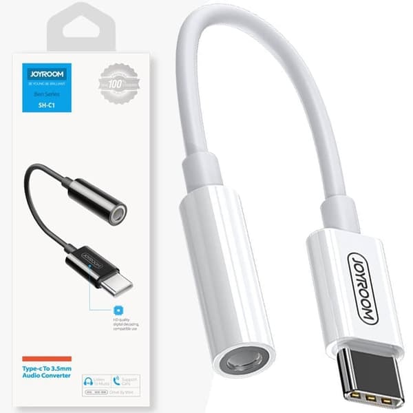 Joyroom hodetelefonadapter 3,5 mm minijack (hunn) - USB Type C (hann) hvit (SH-C1)