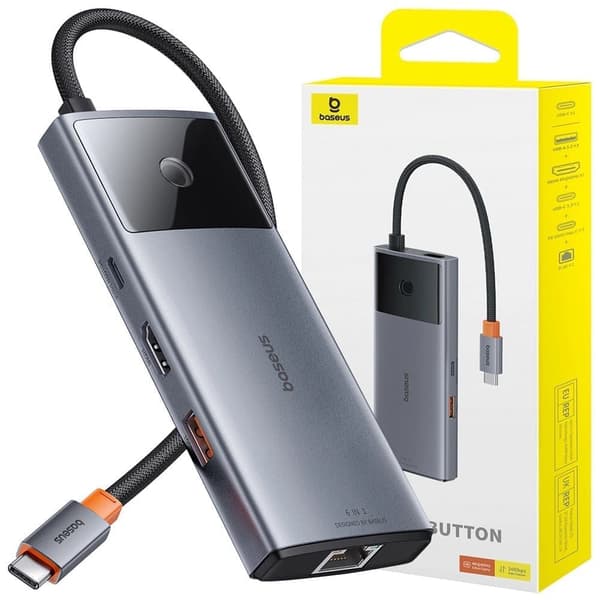 USB HUB 6in1 Baseus Metal Gleam Series USB-A/USB-C/USB-C PD/HDMI/RJ45 - svart