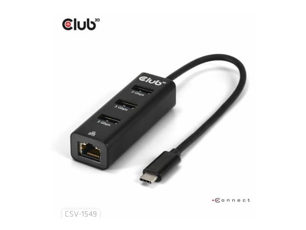 Club 3D CSV-1549 - Hubb - USB Type-C - 3 x USB 3.2 Gen1 + 1 x 10/100/1000 - skrivbordsmodell