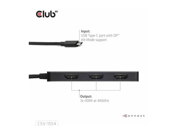 CLUB3D CSV-1554, USB Type-C, HDMI, 144 Hz, 3840 x 2160, 7680 x 4320, 7680 x 4320 pixels, Black