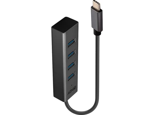 Lindy 43325, USB 3.2 Gen 1 (3.1 Gen 1) Type-C, USB 3.2 Gen 1 (3.1 Gen 1) Type-A, 5000 Mbit/s, Grå, Gjuten aluminium, Plast, 0,3 m
