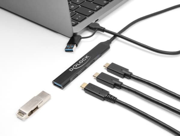 Delock - Hubb - 3 x USB-C + 1 x SuperSpeed USB - skrivbordsmodell