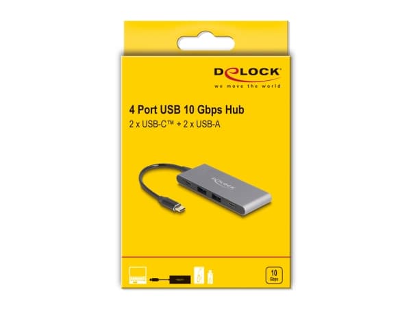 Delock - Hubb - 10 Gbps - 2 x USB 3.2 Gen 2 + 2 x USB-C 3.2 Gen 2 - skrivbordsmodell