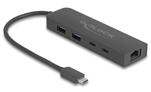 DeLOCK 64110, USB 3.2 Gen 2 (3.1 Gen 2) Type-C, RJ-45, USB 3.2 Gen 2 (3.1 Gen 2) Type-A, USB 3.2 Gen 2 (3.1 Gen 2) Type-C, 10000 Mbit/s, Svart, 85 W,