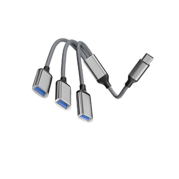 INF Type-C til 3-ports USB Hub Splitter Adapter Grå