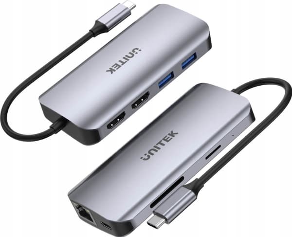 USB HUB Unitek Aktiv hubb USB-C 5Gbps, 2x HDMI 4K, kortläsare, RJ-45, PD 100W