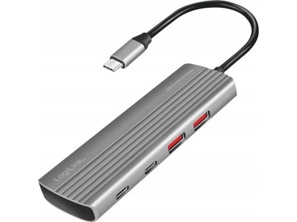 LogiLink USB 3.2 Gen2 Hub, 7+1-port, 2x USB-A, 5x USB-C, PD 100W, aluminum