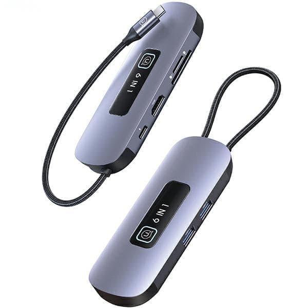 USAMS Adapter HUB 6in1 2xUSB 3.0/TF/SD/USB-C/HDMI PD100W harmaa/tumma SJ642HUB01 (US-SJ642)