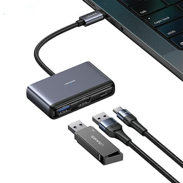 USAMS Adapter HUB 5in1 USB 2.0/USB 3.0/USB-C/TF/SD harmaa/tummanharmaa SJ628HUB01 (US-SJ628)