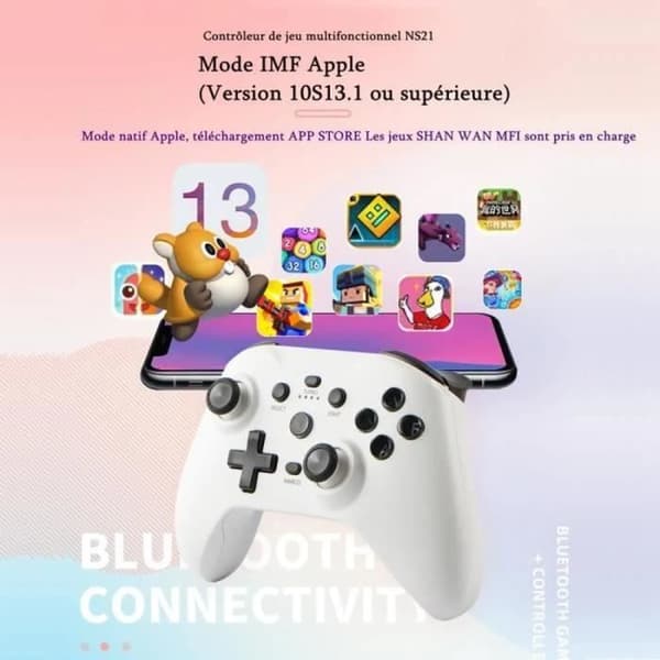 Trådlös Bluetooth-kontroll för Switch/PS3/PS4/Android/WIN 10/IOS, No Stick Drift, Hall Effect Sensing Joystick, No Deadzone, Vit