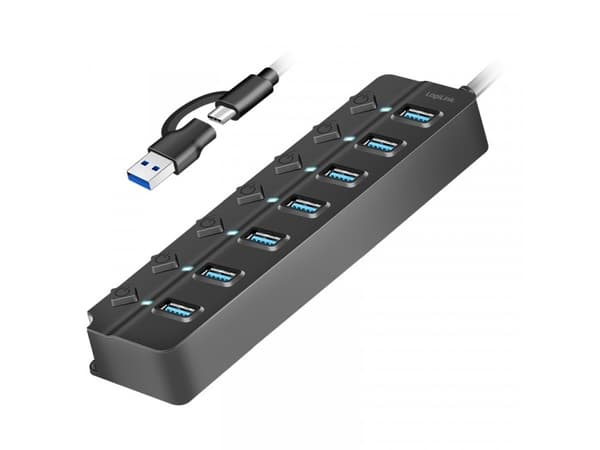LogiLink USB 3.0 Hub, 7-port, w/ switch for each port, black