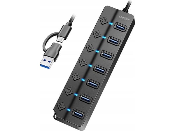 LogiLink USB 3.0 Hub, 7-port, w/ switch for each port, black