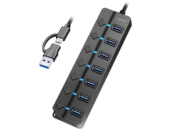 LogiLink USB 3.0 Hub, 7-port, w/ switch for each port, black