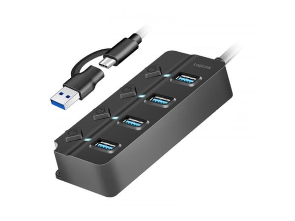 LogiLink USB 3.0 Hub, 4-port, w/ switch for each port, black