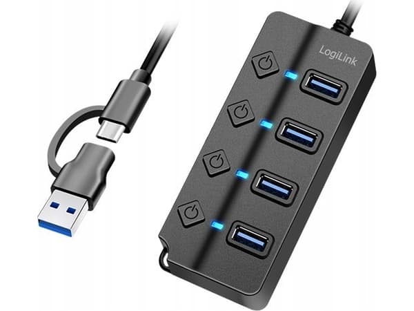 LogiLink USB 3.0 Hub, 4-port, w/ switch for each port, black