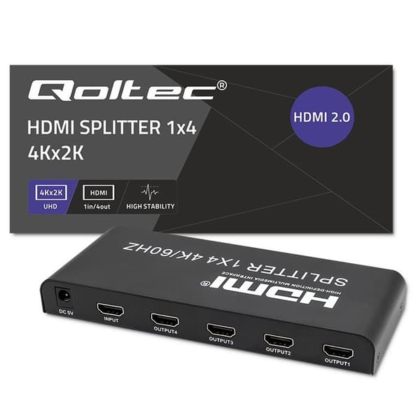 Qoltec 51799 Active HDMI Splitter 4 x HDMI 4K x 2K | 6 Gb/s | 60 Hz