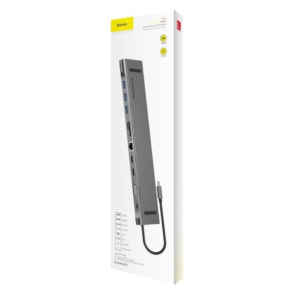 Baseus Enjoyment -sarjan monitoiminen Type-C älykäs HD HUB (PD/HD4K*2/VGA/RJ45/SD/TF/USB*3/Audio*1/teline)Tummanharmaa