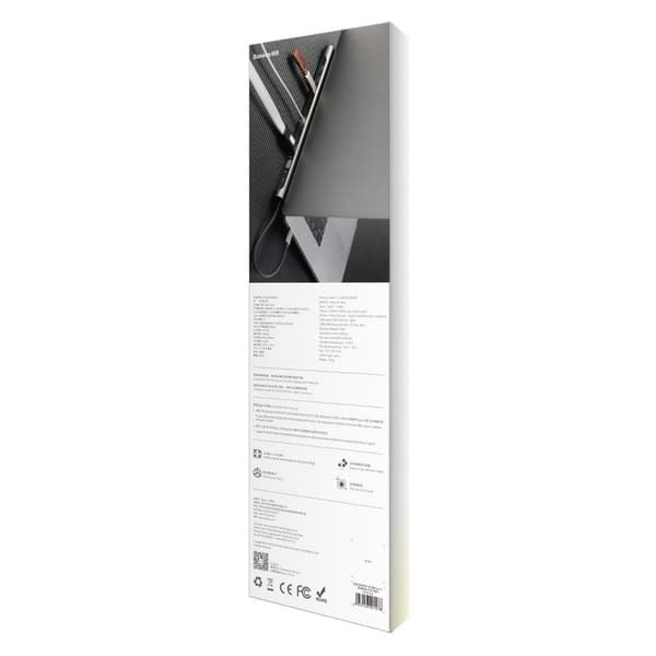 Baseus Enjoyment -sarjan monitoiminen Type-C älykäs HD HUB (PD/HD4K*2/VGA/RJ45/SD/TF/USB*3/Audio*1/teline)Tummanharmaa