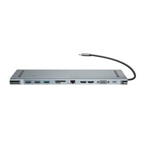 Baseus Enjoyment -sarjan monitoiminen Type-C älykäs HD HUB (PD/HD4K*2/VGA/RJ45/SD/TF/USB*3/Audio*1/teline)Tummanharmaa