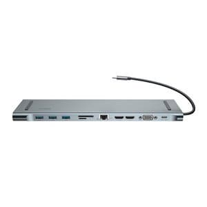 Baseus Enjoyment -sarjan monitoiminen Type-C älykäs HD HUB (PD/HD4K*2/VGA/RJ45/SD/TF/USB*3/Audio*1/teline)Tummanharmaa