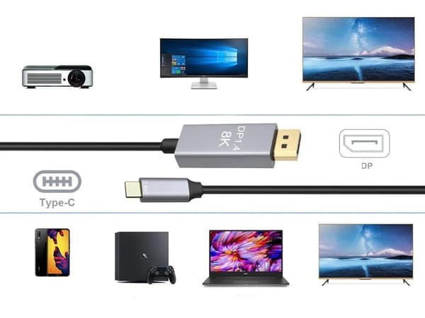 USB-C till DisplayPort 1.4 kabel 1.8m – Upp till 8k