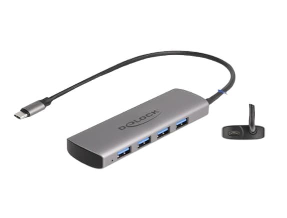 Delock USB 10 Gbps 4-porttinen USB Type-A -keskitin, jossa on USB Type-C-portti ja lisävirtapistoke