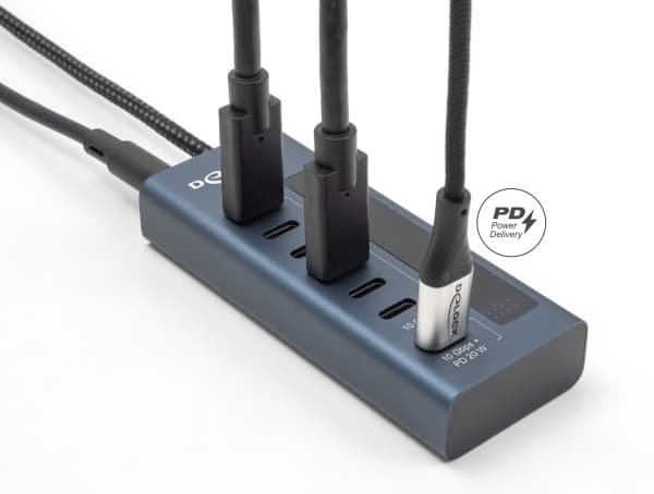 Delock - Hubb - 10 Gbps, PD 20 Watt, with power indicator - 6 x USB-C + 1 x USB-C (strömleverans) - skrivbordsmodell