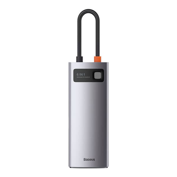 Keskitin 6in1 Baseus Metal Gleam -sarja, USB-C - 3x USB 3.0 + HDMI + USB-C PD + Ethernet RJ45
