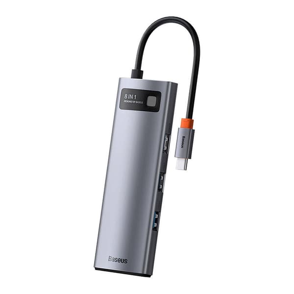 Hub 8in1 Baseus Metal Gleam Series, USB-C til 3x USB 3.0 + HDMI + USB-C PD + Ethernet RJ45 + microSD/SD