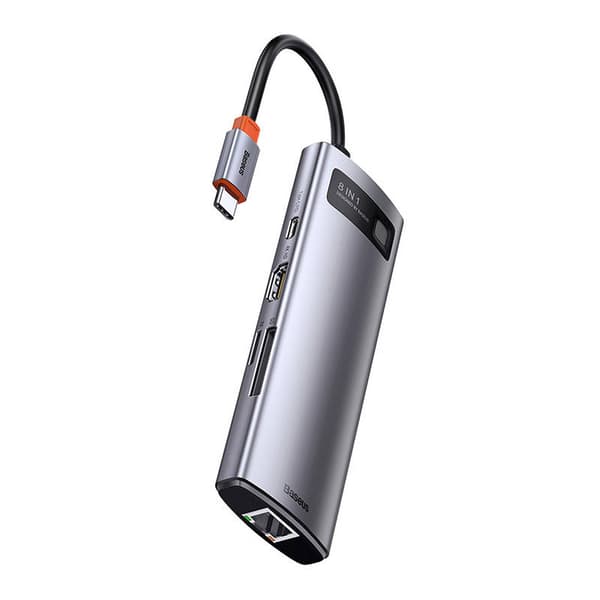 Hub 8in1 Baseus Metal Gleam Series, USB-C til 3x USB 3.0 + HDMI + USB-C PD + Ethernet RJ45 + microSD/SD