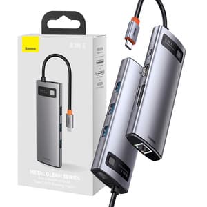 Hub 8in1 Baseus Metal Gleam Series, USB-C til 3x USB 3.0 + HDMI + USB-C PD + Ethernet RJ45 + microSD/SD