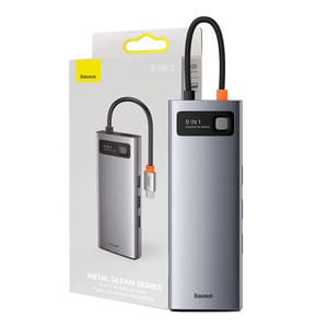 Hub 9in1 Baseus Metal Gleam Series, USB-C til 3x USB 3.0 + HDMI + USB-C PD + Ethernet RJ45 + microSD/SD + VGA