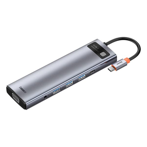 Hub 11in1 Baseus Metal Gleam Series, USB-C til 3x USB 3.0 + 2x HDMI + USB-C PD + Ethernet RJ45 + microSD/SD + VGA + AUX